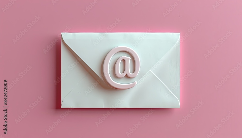 A white envelope with a pink background and a pink letter A white envelope with a pink background and a pink letter
