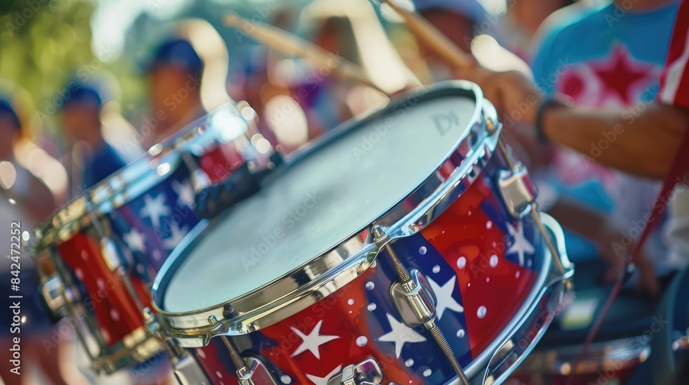 Obraz premium Close-Up of Patriotic Drum in Parade