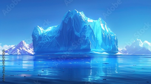 Big iceberg over the blue sea surface background. Landscape and business metaphor concept. Digital art illustration theme photo