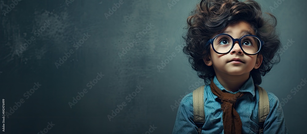 Asian boy in glasses pondering with a thoughtful expression against a white background, looking for a solution in a copy space image. Asian boy in glasses pondering with a thoughtful expression against a white background, looking for a solution in a copy space image.
