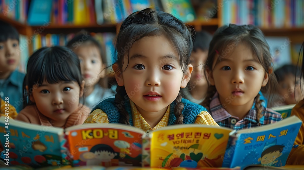 Kore Korean kid reading books together Kore Korean kid reading books together