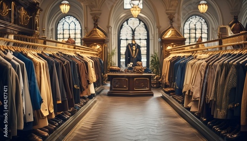 Fashionable clothes in a boutique store in London. church  interior  religion  altar  cathedral  