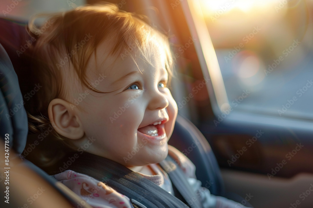 Beautiful lovely baby in carriage or carseat spending family time traveling or promenading, Generative AI Beautiful lovely baby in carriage or carseat spending family time traveling or promenading, Generative AI