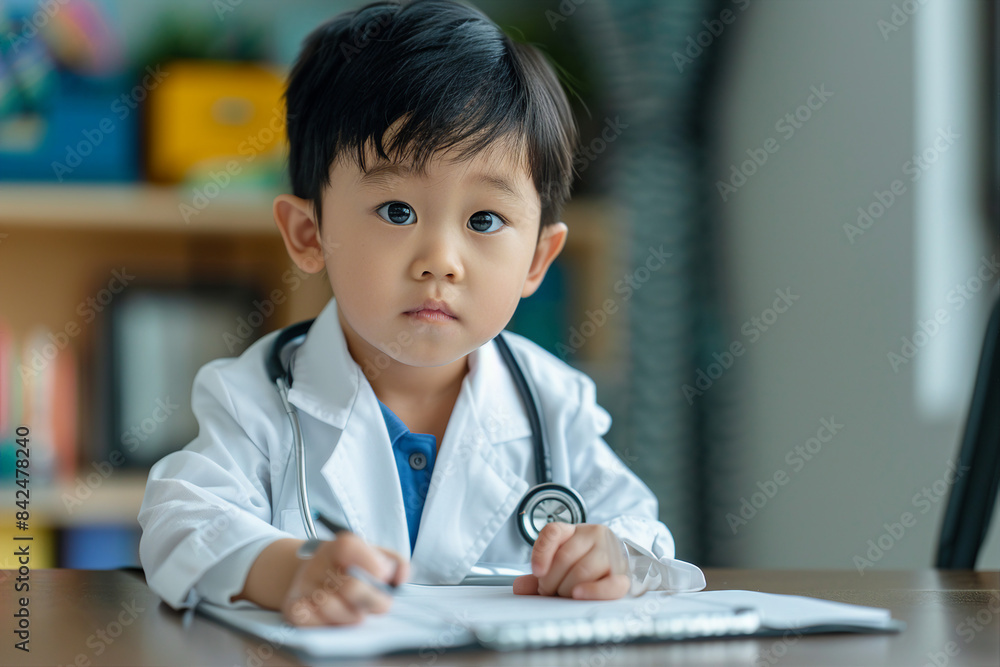 Small kid as a family doctor consultation receiving insurance pills prescription Generative AI illustration