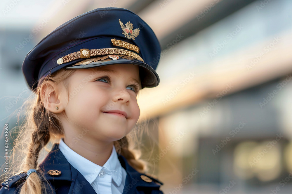 Created with generative AI technology picture of charming small child pilot in hat outdoors Created with generative AI technology picture of charming small child pilot in hat outdoors