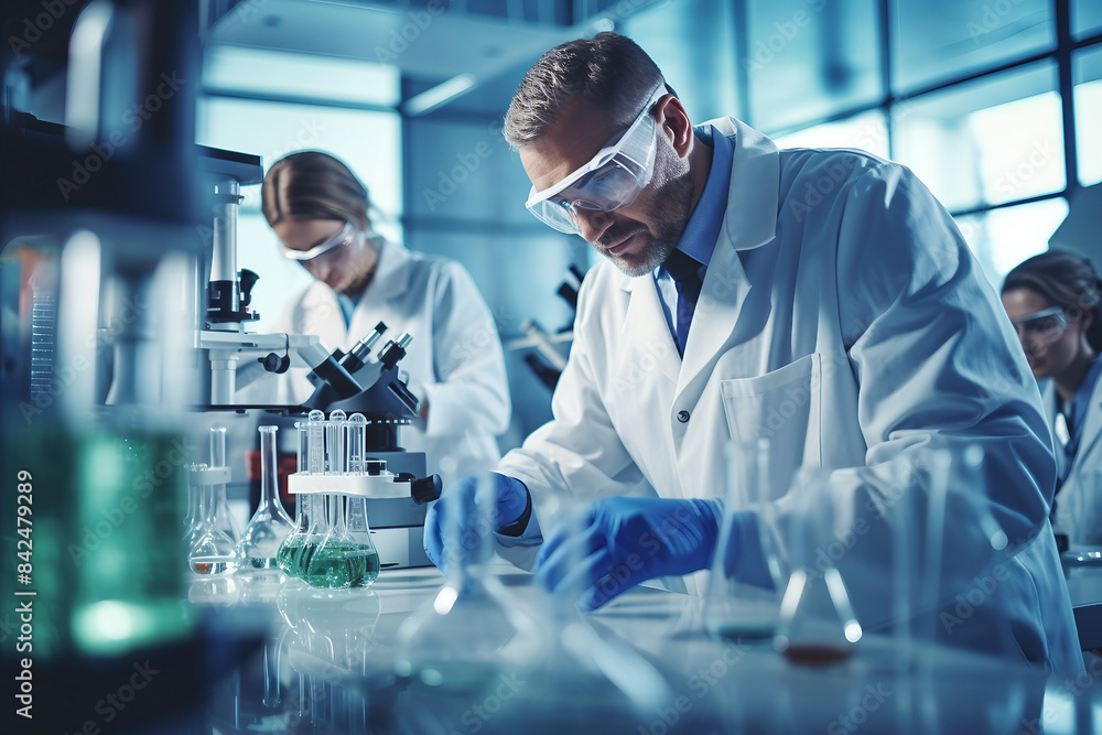 Doctor scientist working in modern hi-tech laboratory with innovation research, Generative AI illustration Doctor scientist working in modern hi-tech laboratory with innovation research, Generative AI illustration