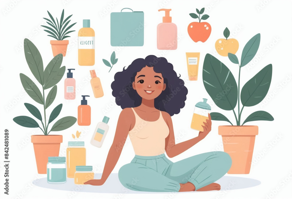 women's self care clip art, cute, flat color, 2d digital art, isolated on white background, isolated on a white background women's self care clip art, cute, flat color, 2d digital art, isolated on white background, isolated on a white background