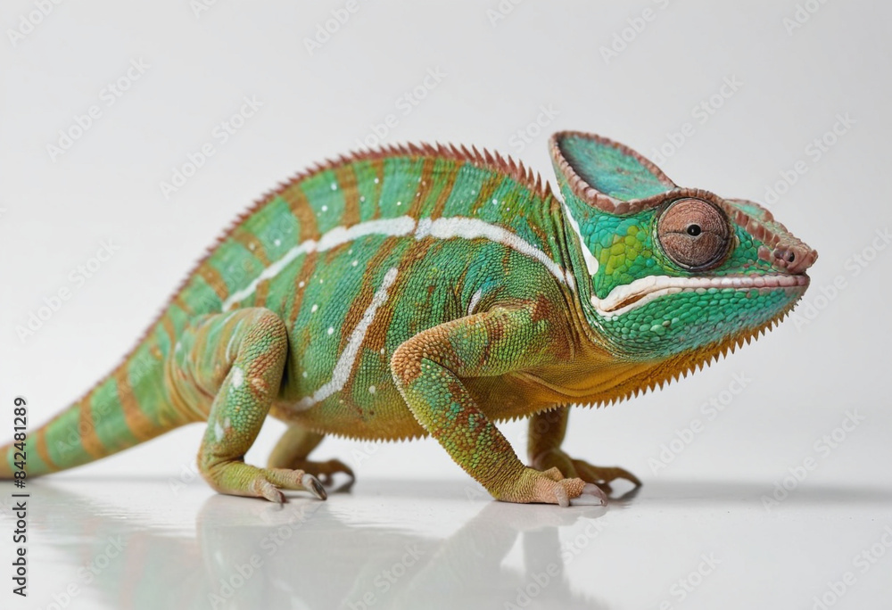 Obraz premium a chameleon , isolated on white background,realistic, isolated on a white background in advertising photography