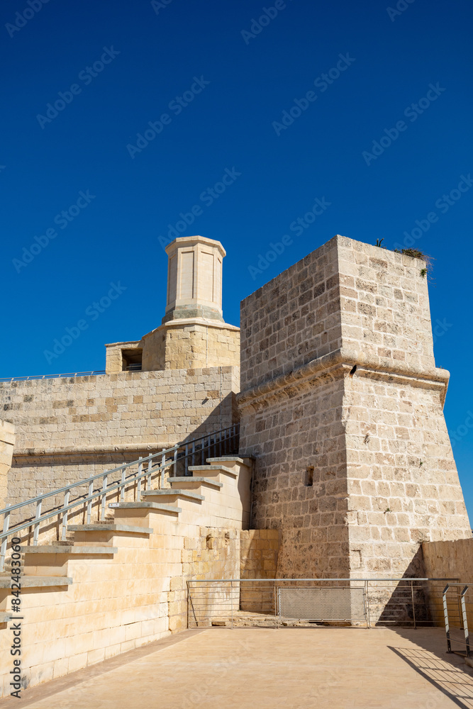 Fort St. Angelo, symbol of Malta's resilience, majestic stone walls, silent witness to rich history. Port in Birgu. View from Fort Saint Angelo. Cultural heritage of Malta