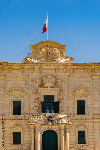 Il-Berga ta Kastilja building, Auberge de Castille on Castille Place. Beautiful Baroque Valletta building serving as Maltese prime minister residence. Cultural heritage of Malta photo