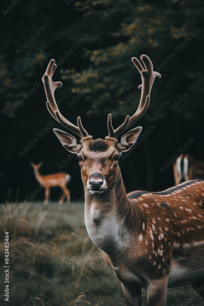 Fototapeta premium Close-up of a Deer with Antlers in a Natural Setting