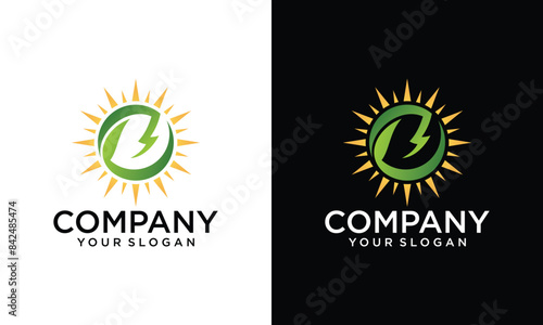Creative Letter E Electric sunlight leaf vector logo template illustration. Thunder logo design icon.