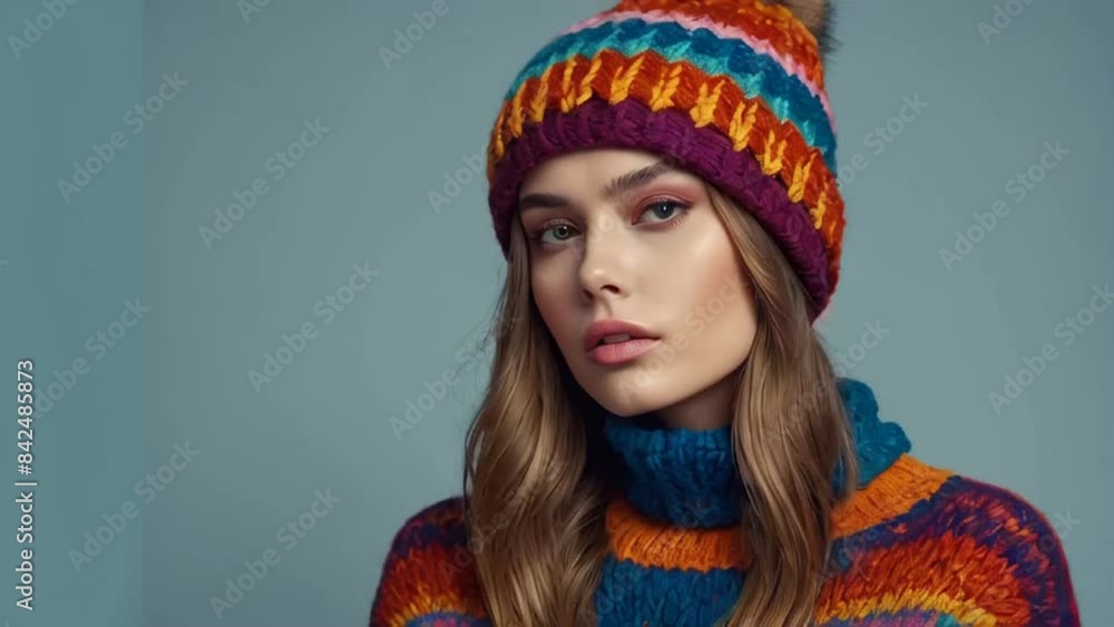 Beautiful girl in a hat and sweater studio Beautiful girl in a hat and sweater studio