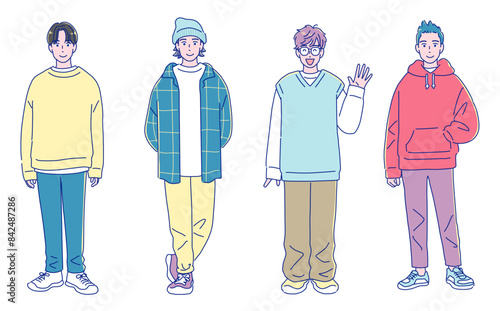 漫画タッチの可愛い若い男子4人