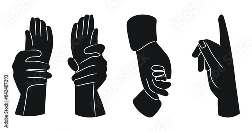 Different hand gestures set. Signs expressed by adults and children