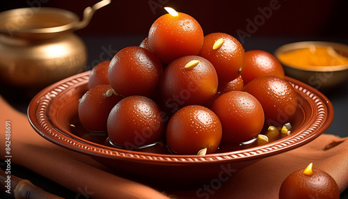 Delicious Gulab Jamun in bowl. Indian Dessert or Sweet Dish