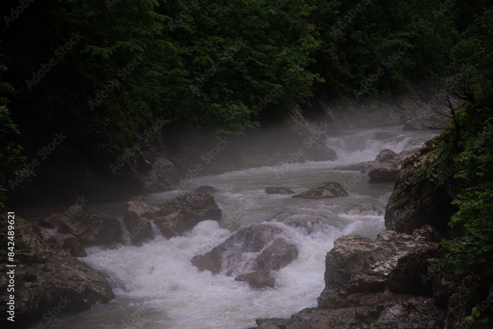 Mountain river early in the morning in the fog. Mountain river early in the morning in the fog.