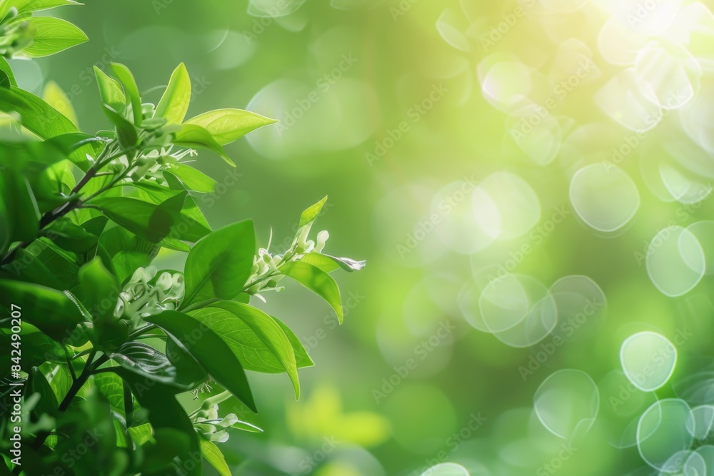 Obraz premium Green Spring Background. Beautiful Abstract Summer Season with Soft Sunlight