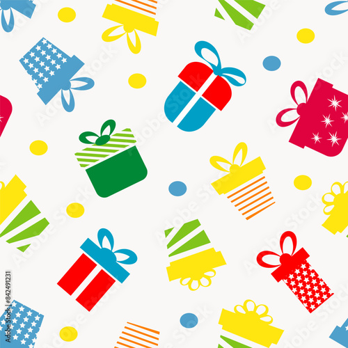 Seamless pattern with gift boxes photo