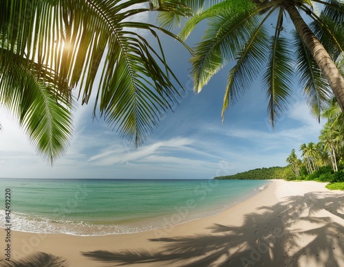 panorama of tropical beach with coconut palm trees