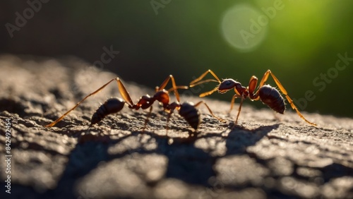 Ants Using Chemical Signals to Coordinate Foraging and Defensive Strategies
 photo