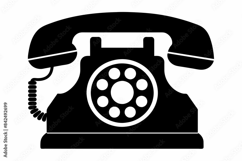 Black Silhouette Telephone Icon on White Background. Black Silhouette Telephone Icon on White Background.