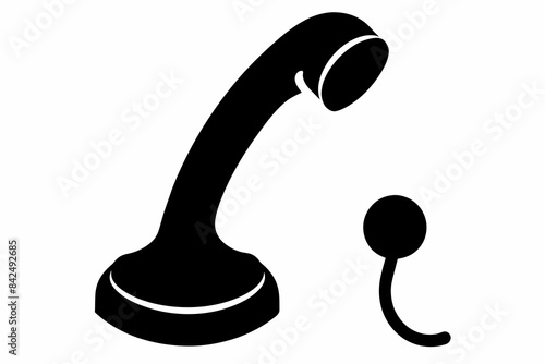 Black Silhouette Telephone Icon on White Background. photo