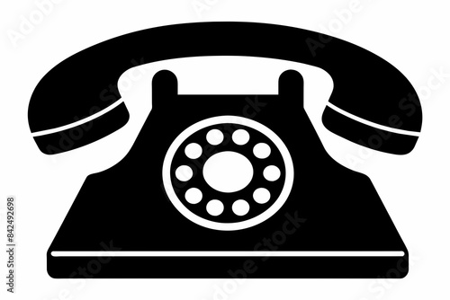 Black Silhouette Telephone Icon on White Background. photo