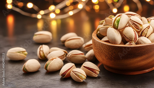 Pistachio in bowl, close up shot