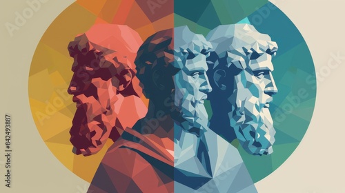 greek philosophers flat design top view wise water color Triadic Color Scheme