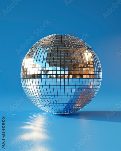 disco ball  on blue background with light. night life  party  holiday concept.