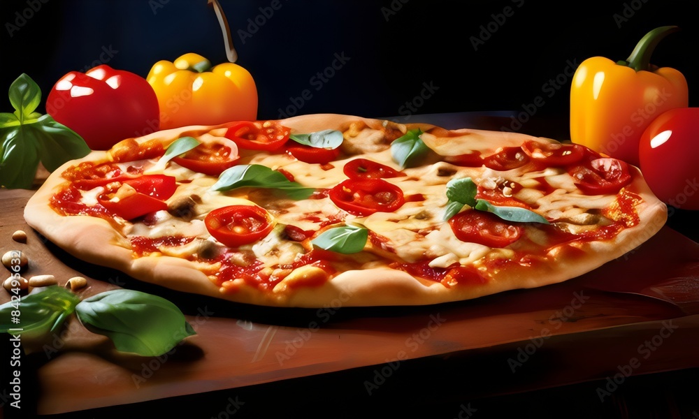 A delicious and tasty Italian pizza Margherita with tomatoes and buffalo mozzarella A delicious and tasty Italian pizza Margherita with tomatoes and buffalo mozzarella