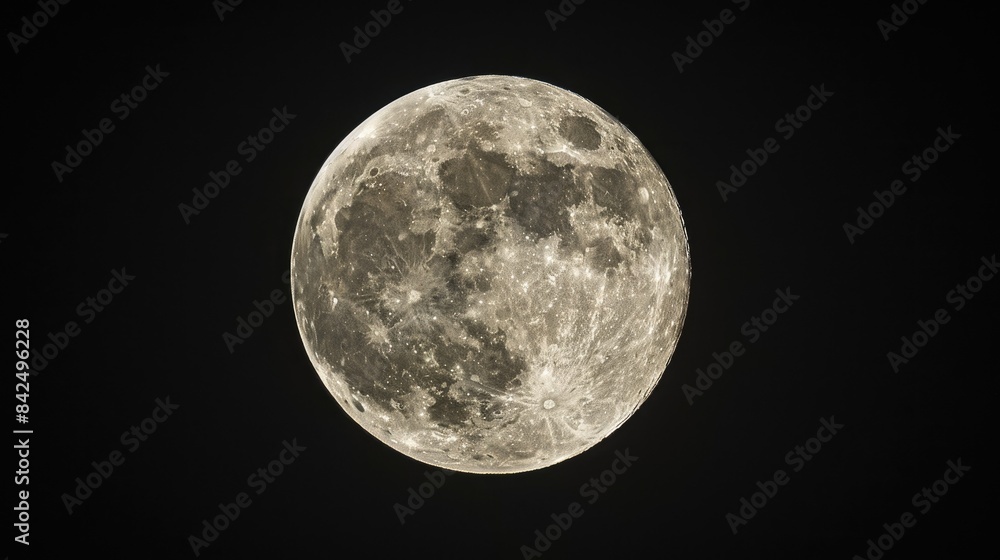 Fototapeta premium A full moon shines brightly in the dark sky