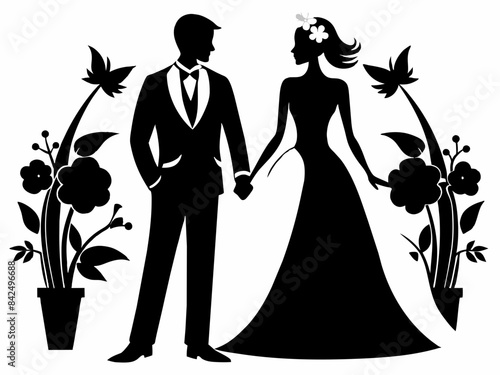Wallpaper Mural black-silhouette-wedding-vector-on-white-background, Torontodigital.ca