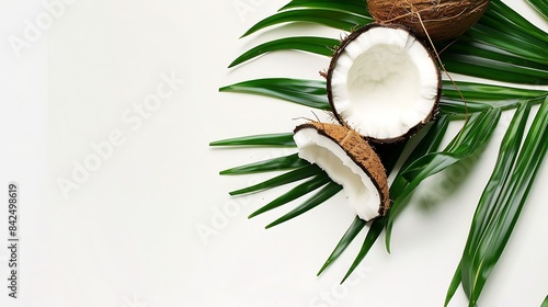 Concept texture leaves abstract green nature background tropical leaves coconut isolated on white background : Generative AI