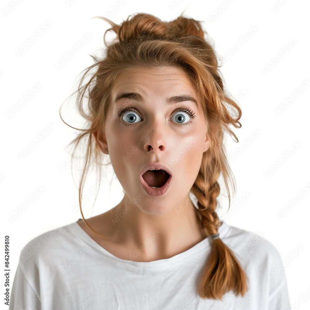 Headshot of a surprised Caucasian women in minimalist clothes Headshot of a surprised Caucasian women in minimalist clothes