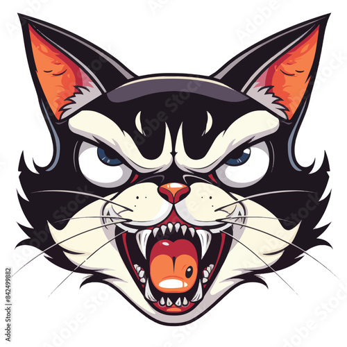 Furious cartoon cat with an exaggerated expression of anger in v