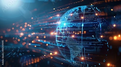 Wallpaper Mural Digital world globe representing global network and connectivity on Earth, featuring high-speed data transfer, cyber technology, information exchange, and international telecommunications. Torontodigital.ca