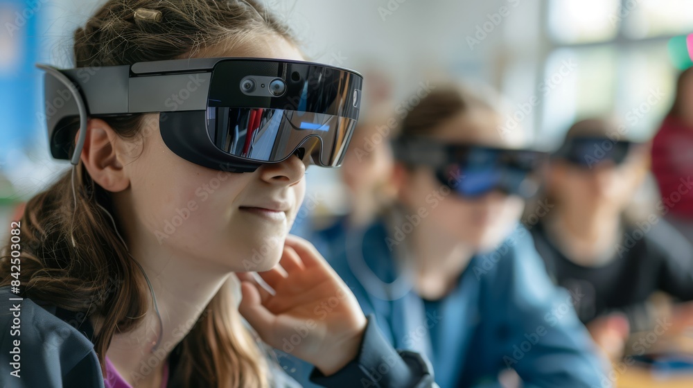 Children wear VR glasses, modern technology for teaching Children wear VR glasses, modern technology for teaching