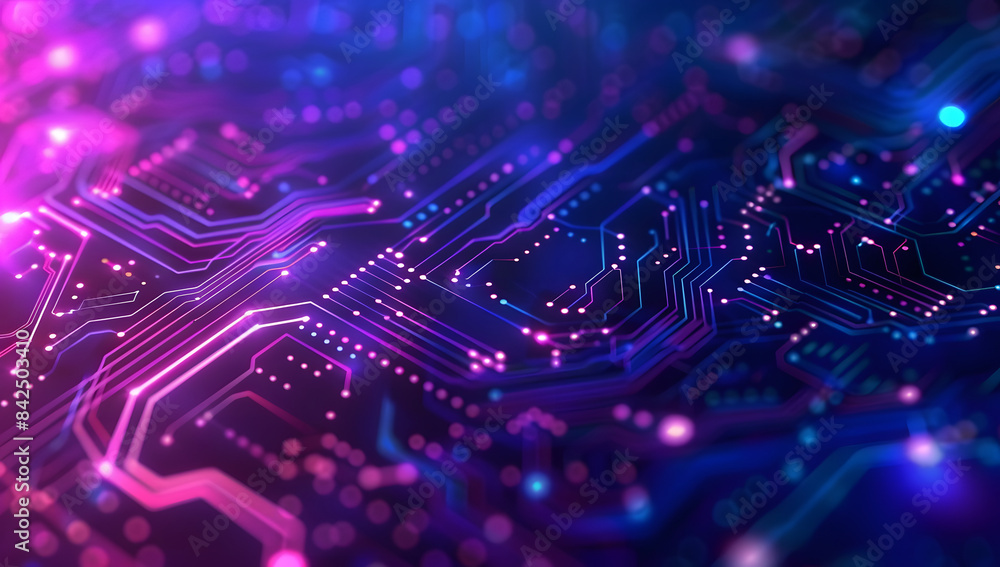 Obraz premium Abstract technology background with circuit board patterns and glowing lights, representing technology and digital innovation.