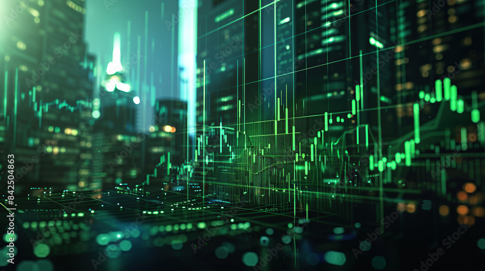 modern financial stock market background in the style of green trading chart and cityscape modern financial stock market background in the style of green trading chart and cityscape