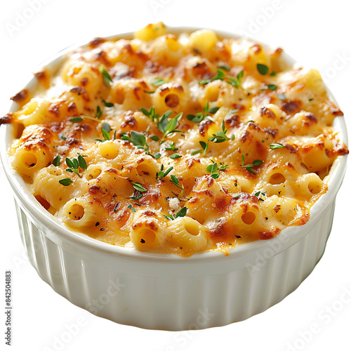 macaroni and cheese with bowl isolated on white background 