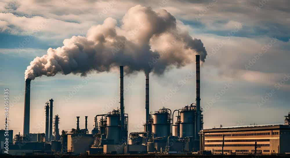 Industrial factory pollution, smokestack exhaust gases 4K Video
