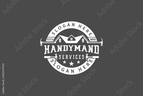 vintage house hammer logo design concept vector template
