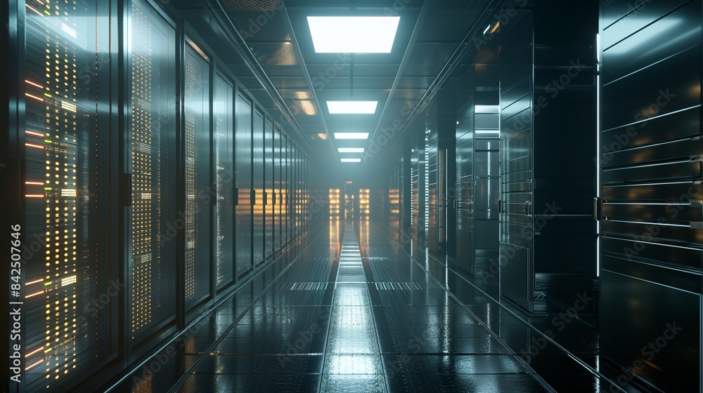 Vertical Image Of A Row Of Servers In A Data Center. Vertical Image Of A Row Of Servers In A Data Center.