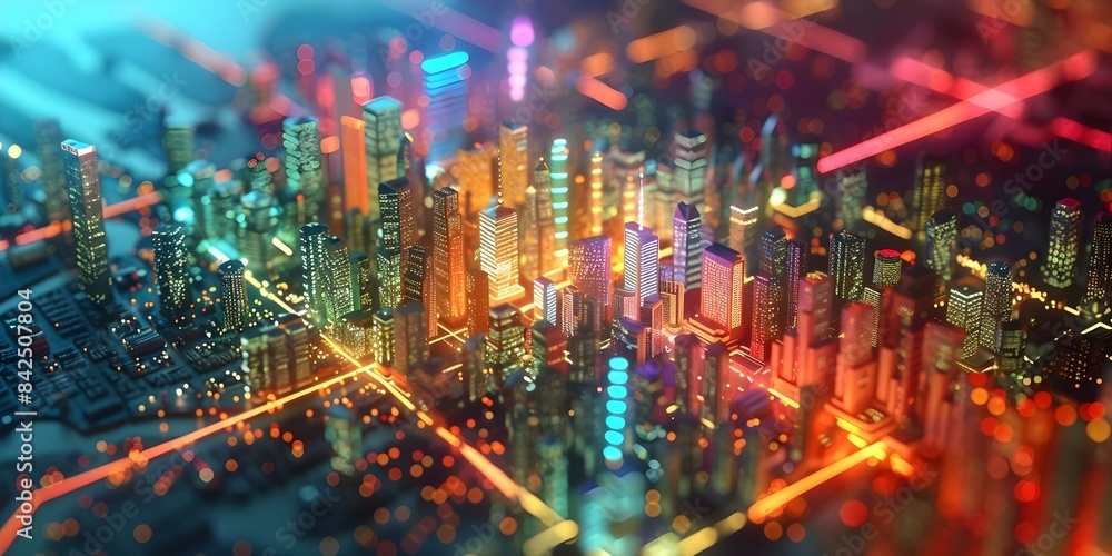 Vibrant Data Network Grids Overlay Miniature Cityscape in Cinematic Tech Scene. Concept Cinematic Tech Scene, Data Network Grids, Overlay, Vibrant, Miniature Cityscape Vibrant Data Network Grids Overlay Miniature Cityscape in Cinematic Tech Scene. Concept Cinematic Tech Scene, Data Network Grids, Overlay, Vibrant, Miniature Cityscape