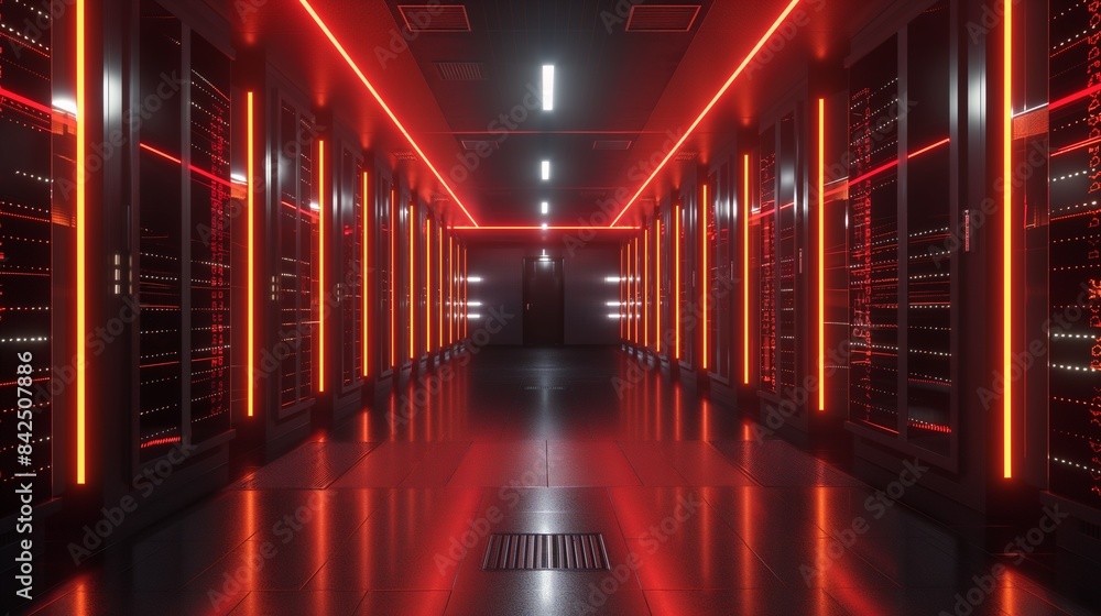 Vertical Image Of A Row Of Servers In A Data Center. Vertical Image Of A Row Of Servers In A Data Center.