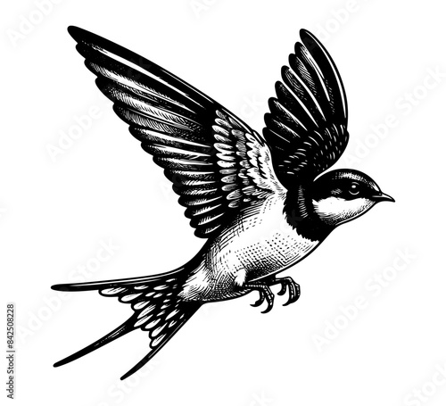 swallow bird hand drawn vintage vector illustration photo
