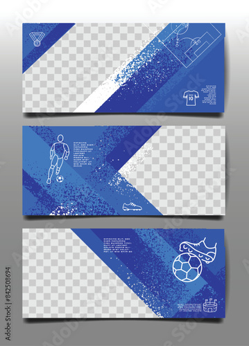 Soccer Template design , Football Horizontal.banner, Sport layout design, Blue Theme photo