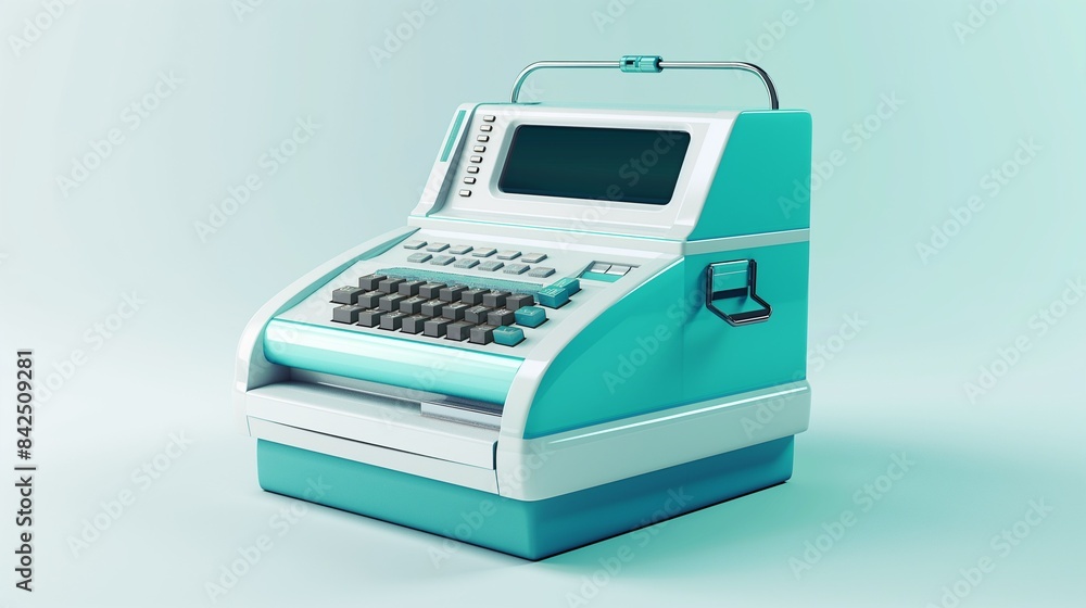 A Green Cash Register On A White Background. A Green Cash Register On A White Background.